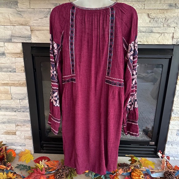Anthropologie Free People Large All My Life Wine Boho Embroidered Dress Festival - Picture 2 of 16